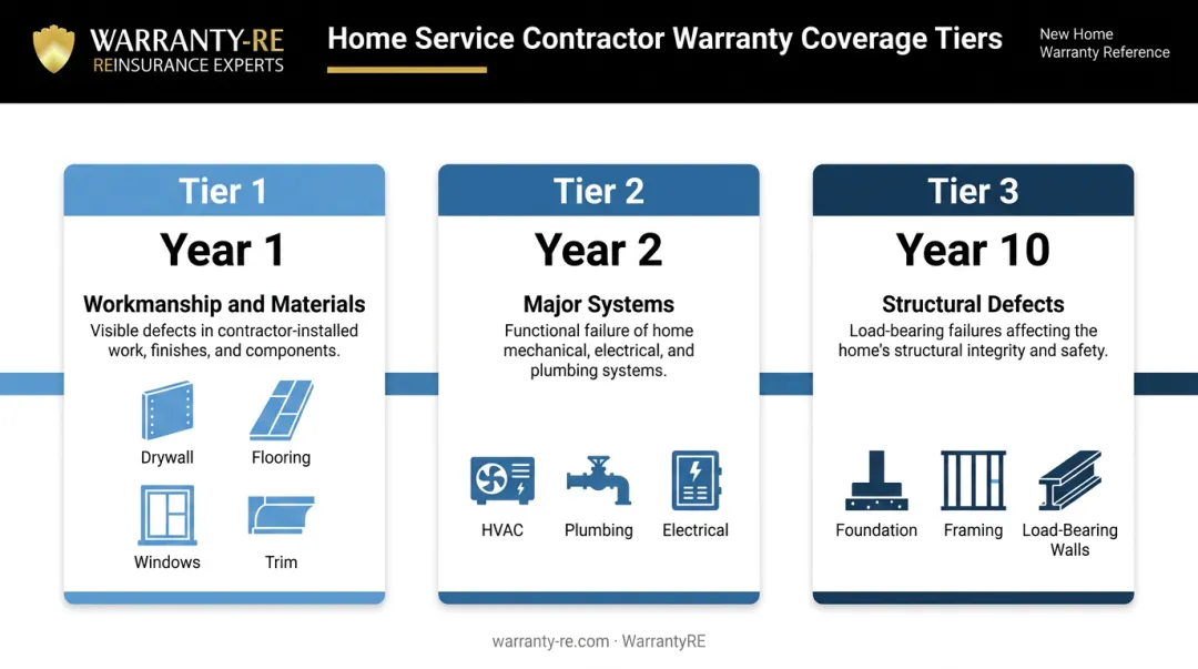Three-tier new construction warranty coverage timeline 1 2 and 10 year breakdown