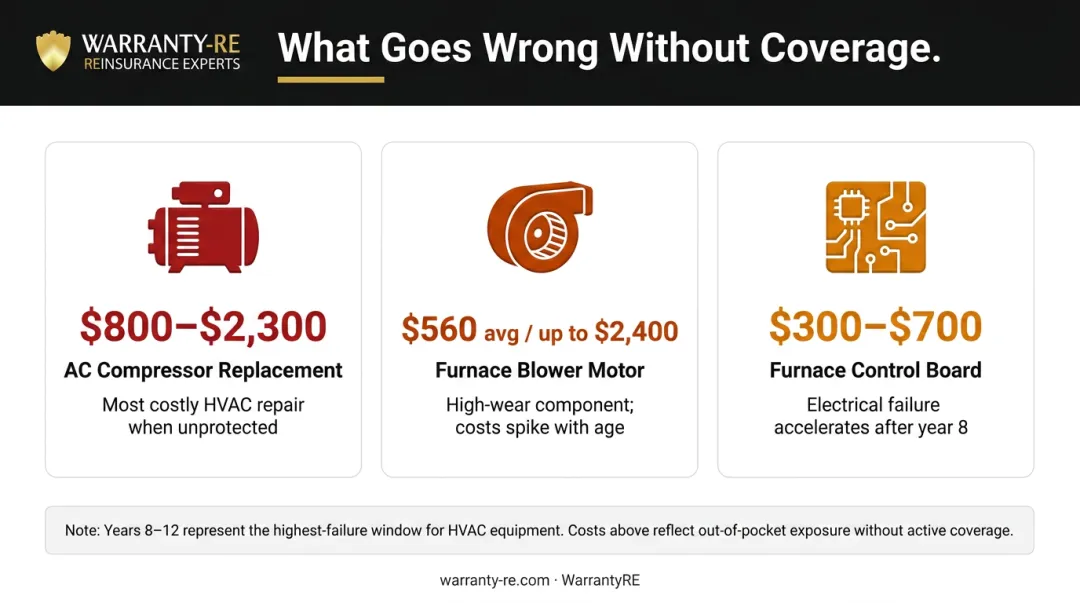 HVAC repair cost comparison chart showing compressor blower motor and control board expenses