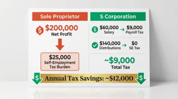 S Corp versus sole proprietor tax savings comparison for roofing contractors earning 200k