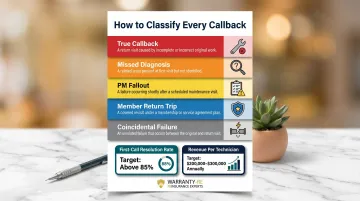 Five-category callback classification system with first-call resolution and revenue KPIs