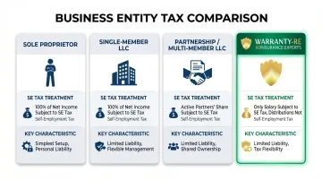 Four business entity types self-employment tax comparison infographic for contractors