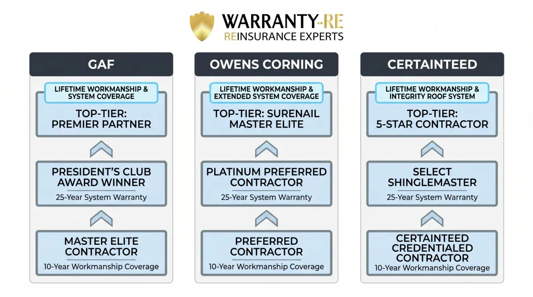 GAF Owens Corning CertainTeed manufacturer warranty tier ladder comparison chart