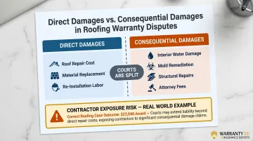 Direct versus consequential roofing warranty damages legal comparison infographic