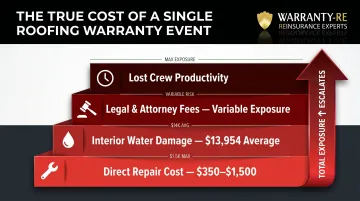Hidden cost layers of a single roofing warranty claim breakdown infographic
