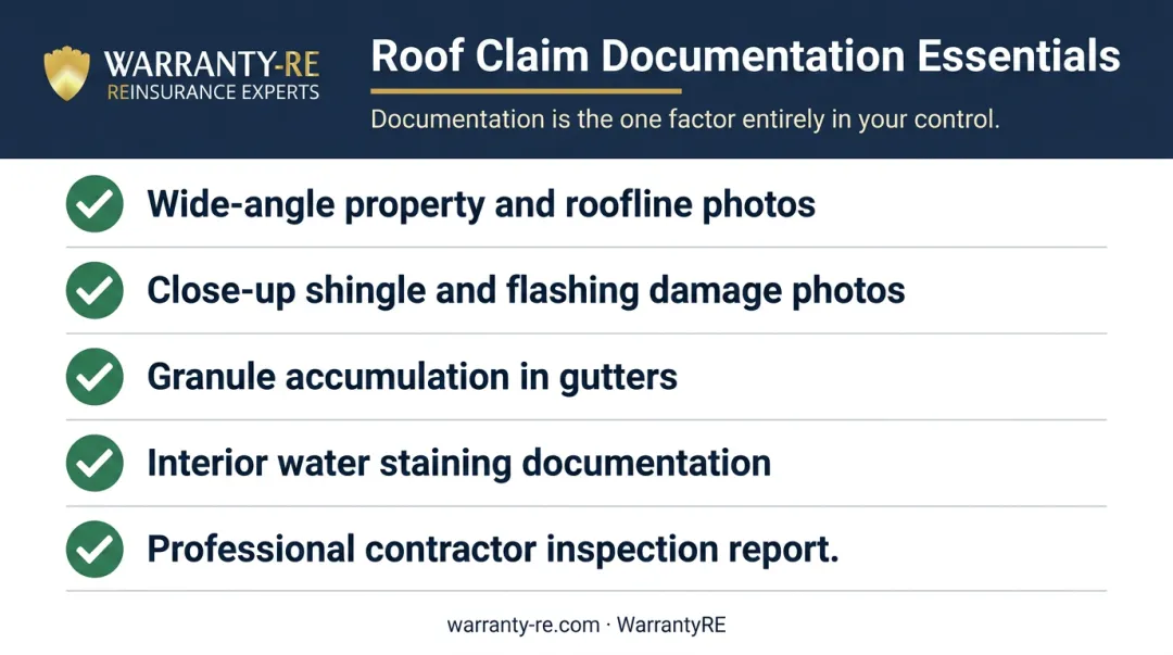 Roof insurance claim documentation checklist photos contractor report damage itemization