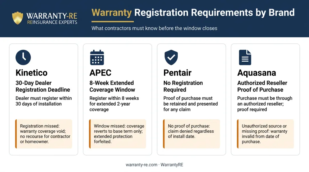 Warranty registration requirements by brand timeframes and documentation needed