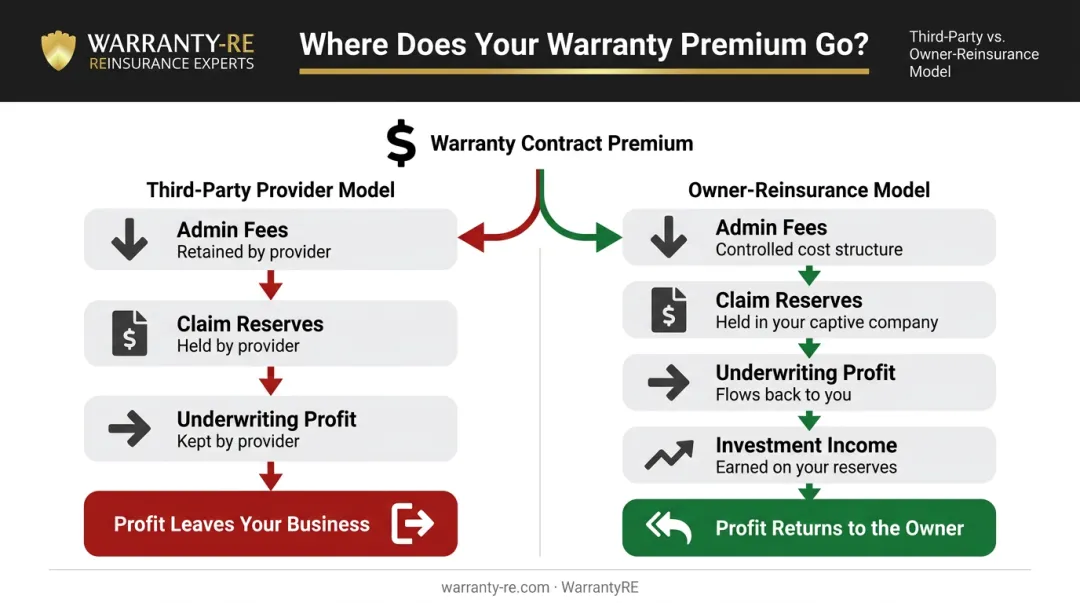 Warranty reinsurance premium flow diagram showing underwriting profit retention