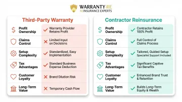 Third-party warranty versus contractor reinsurance six-dimension comparison chart