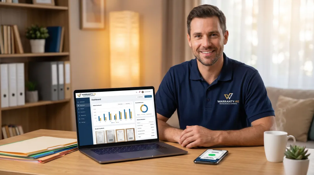 Plumbing contractor reviewing digital expense records and receipts on laptop at desk