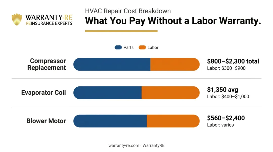HVAC major component repair cost breakdown showing parts versus labor expenses