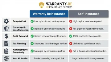 Warranty reinsurance versus self-insurance six-dimension side-by-side comparison chart