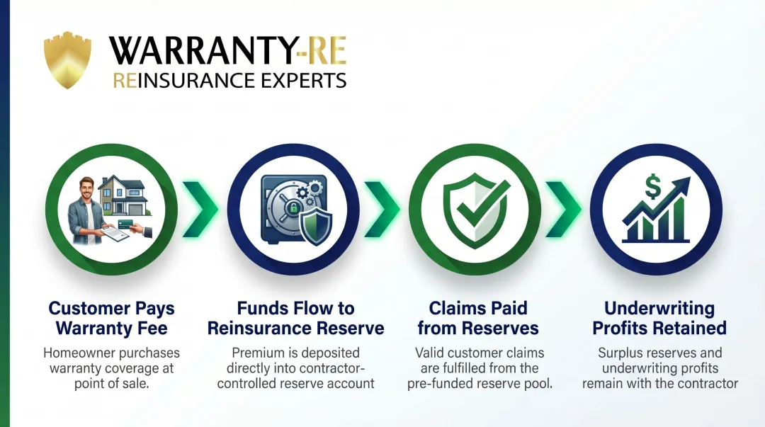 4-step contractor reinsurance premium flow process from customer to profit