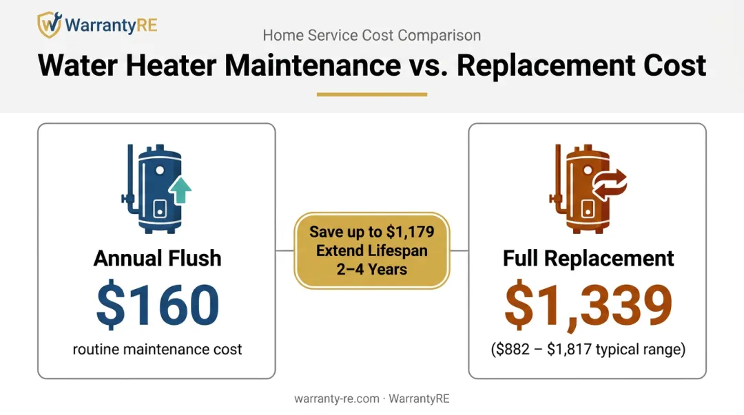 Water heater flush cost versus full replacement cost savings comparison chart