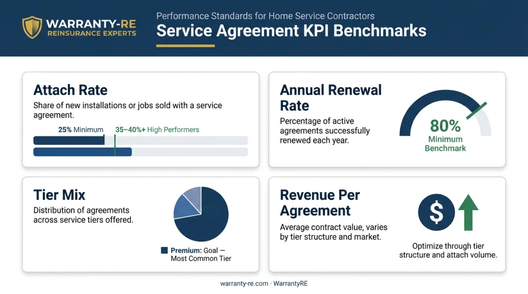 HVAC service agreement KPI benchmarks comparison table attach rate renewal rate tier mix