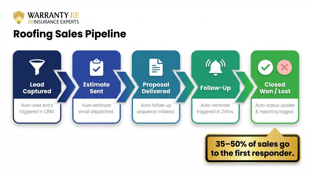 Roofing CRM sales pipeline stages from lead capture to closed deal workflow