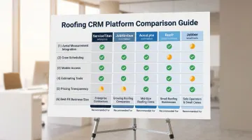 Five top roofing CRM platforms comparison chart by business size and key features