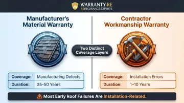 Two-layer roofing warranty structure manufacturer material versus contractor workmanship coverage