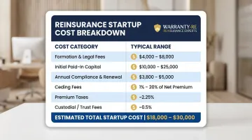 Mid-range warranty reinsurance startup cost breakdown with six key components
