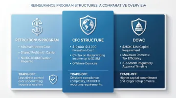 Three warranty reinsurance structure types cost and tax benefit comparison chart