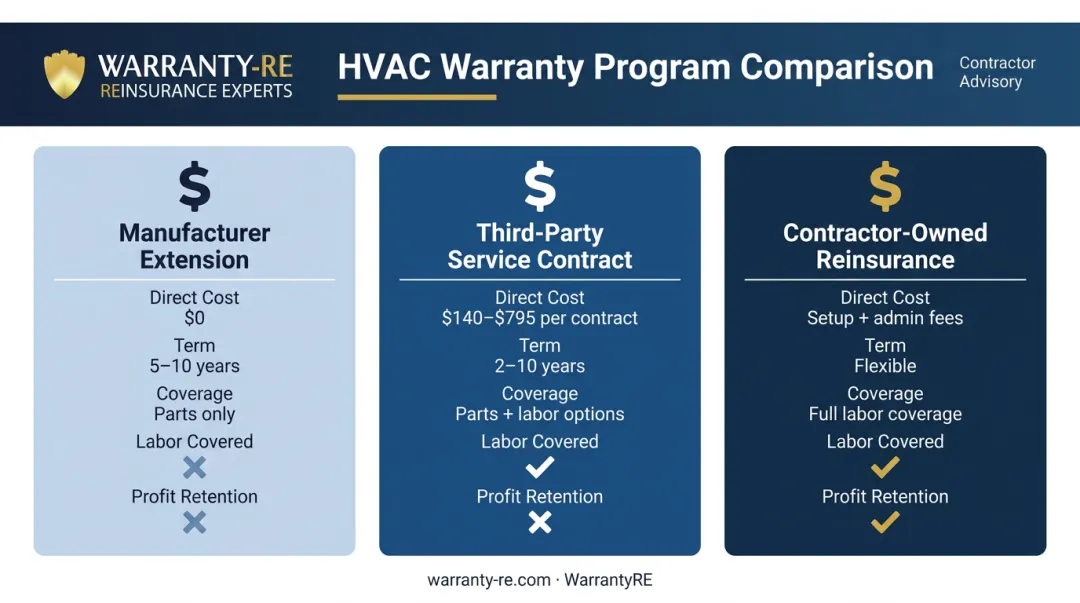 HVAC warranty program cost ranges by type from manufacturer to reinsurance