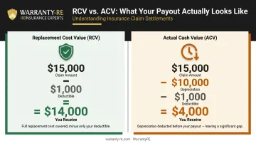 RCV versus ACV homeowners insurance payout comparison on fifteen thousand dollar roof claim