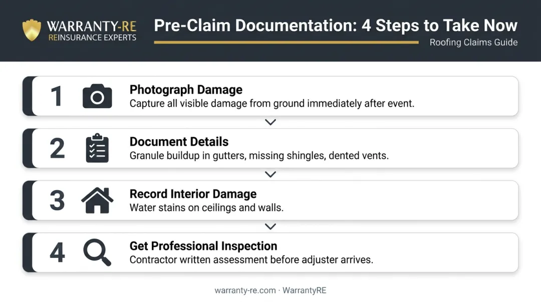 Four-step Michigan roof insurance claim documentation process before filing infographic