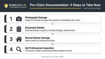 Four-step Michigan roof insurance claim documentation process before filing infographic