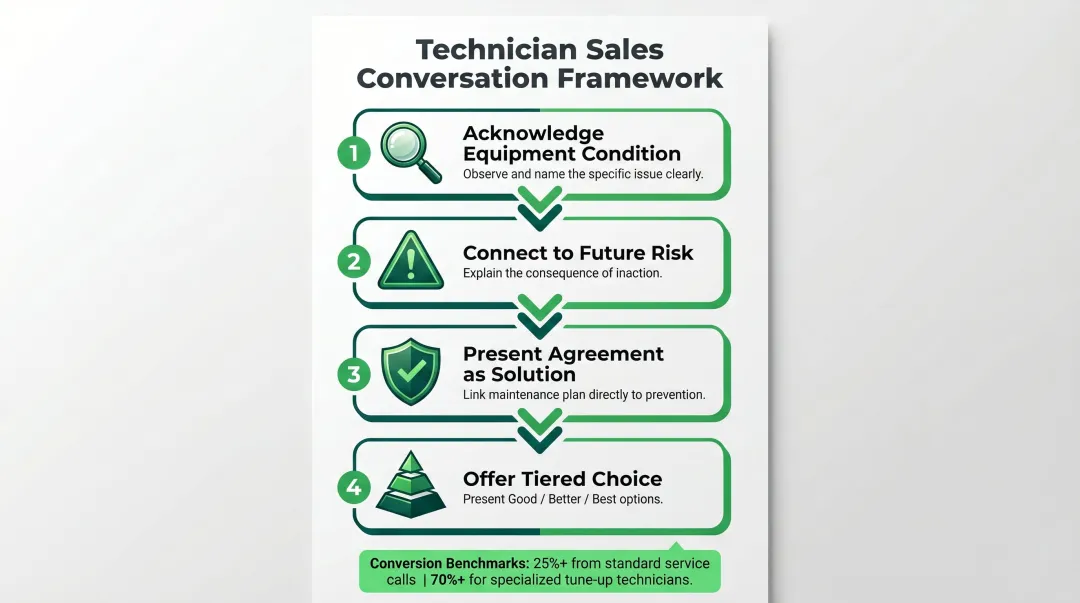 4-step technician point-of-service HVAC agreement sales conversation framework