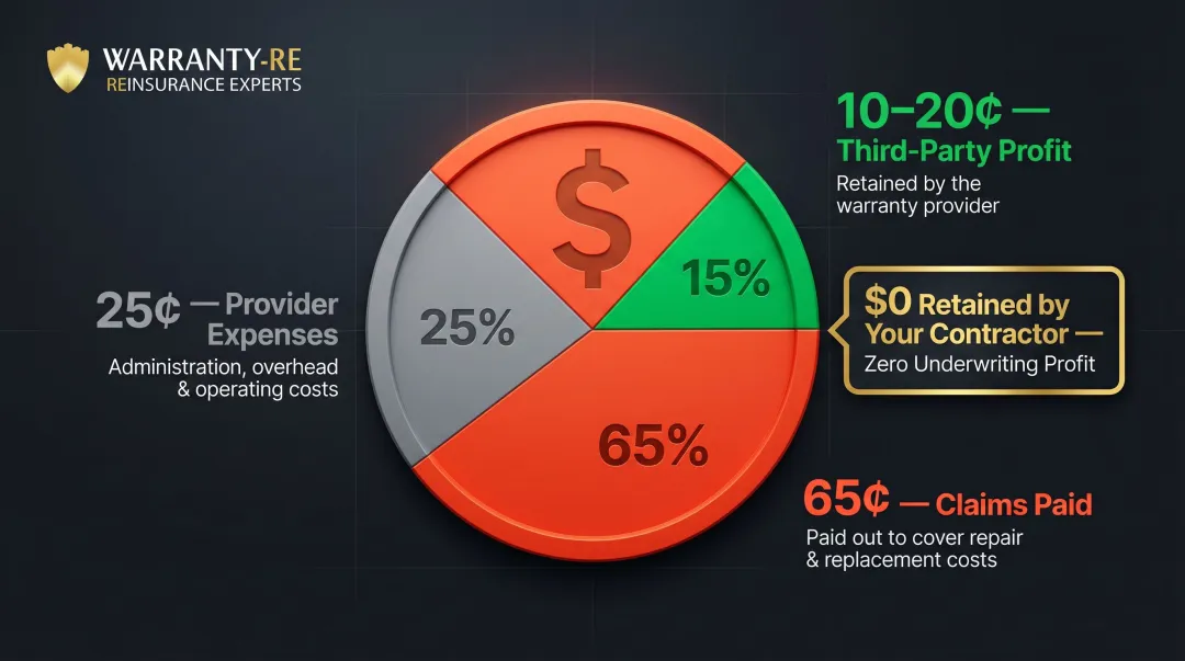 Third-party warranty premium dollar breakdown showing contractor versus provider profit split
