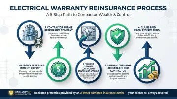 5-step electrical warranty reinsurance structure showing premium flow and profit retention