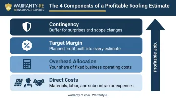 Four-step roofing estimate pricing structure from direct costs to contingency