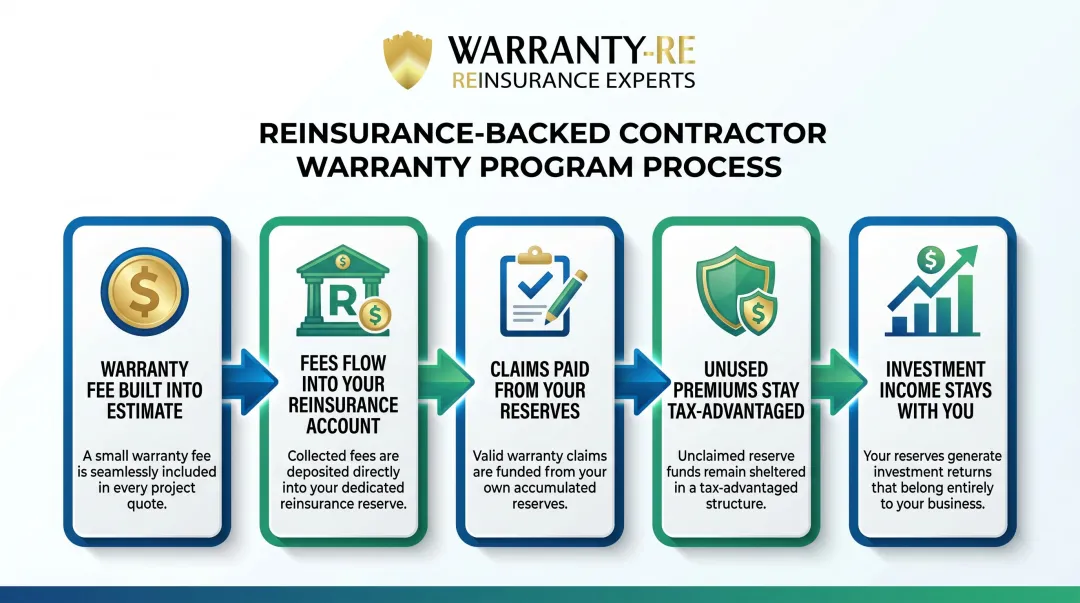 5-step proprietary reinsurance warranty program process flow for contractors
