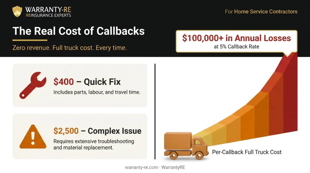 HVAC callback cost impact showing annual losses from 5 percent callback rate