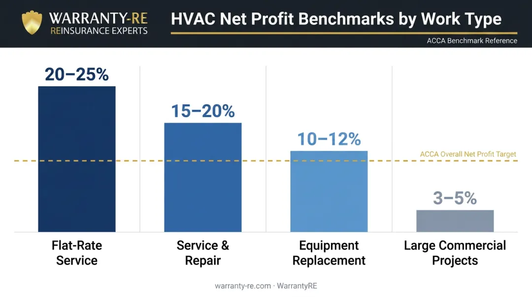 HVAC net profit margin benchmarks by service type comparison infographic