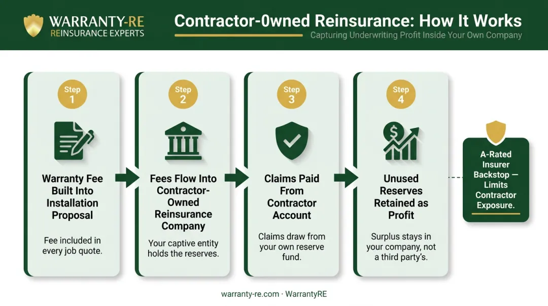 HVAC contractor reinsurance structure 4-step warranty profit retention workflow