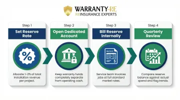 4-step roofing warranty reserve implementation process from setup to quarterly review