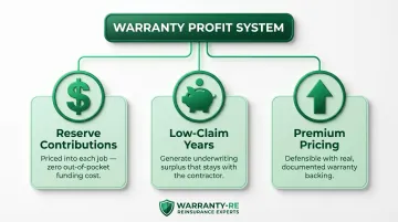Three-direction warranty reserve profit mechanics for roofing contractors infographic