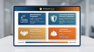 Four HVAC extended warranty provider types comparison infographic with risk levels