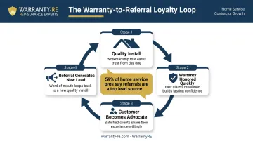Roofing contractor referral loyalty loop from warranty claim to word-of-mouth growth