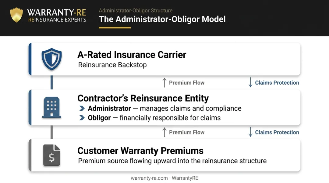 Administrator-obligor reinsurance structure three-tier diagram with carrier backstop
