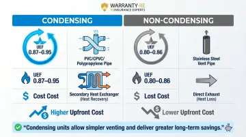 Condensing versus non-condensing tankless water heater efficiency comparison infographic