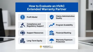 8-factor HVAC extended warranty partner evaluation criteria checklist infographic