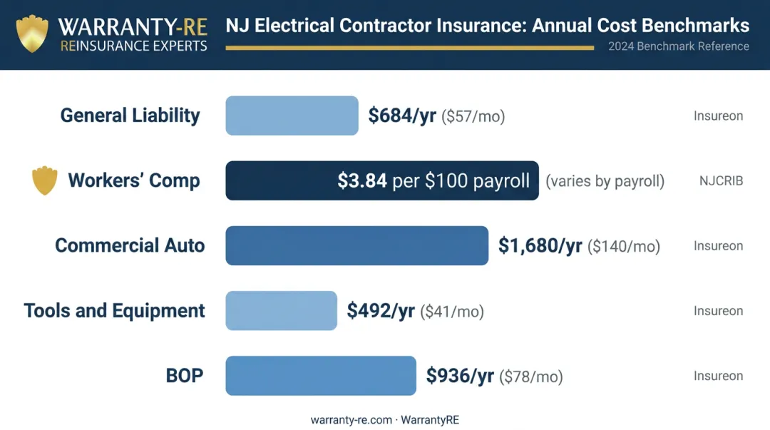 NJ electrical contractor insurance cost breakdown by coverage type annual benchmarks