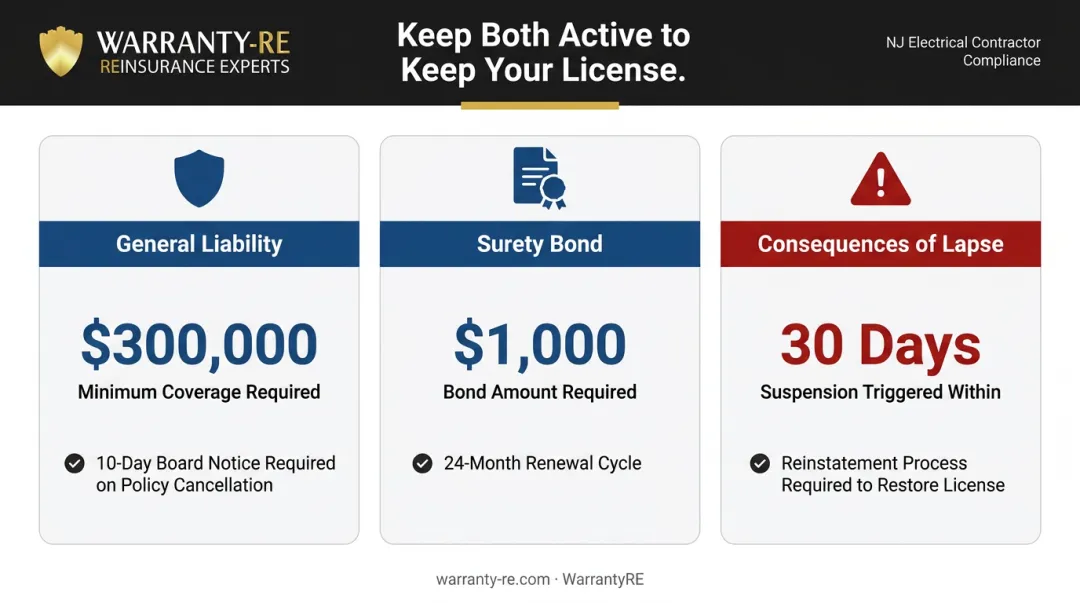 NJ electrical contractor license continuity requirements surety bond and insurance obligations