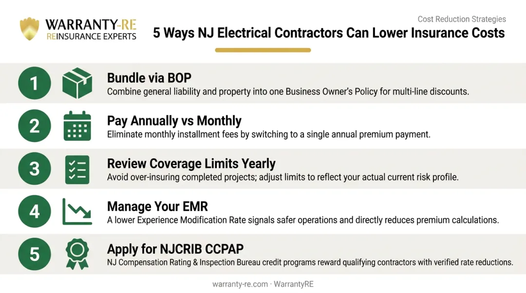 Five strategies to lower NJ electrical contractor insurance costs without reducing coverage