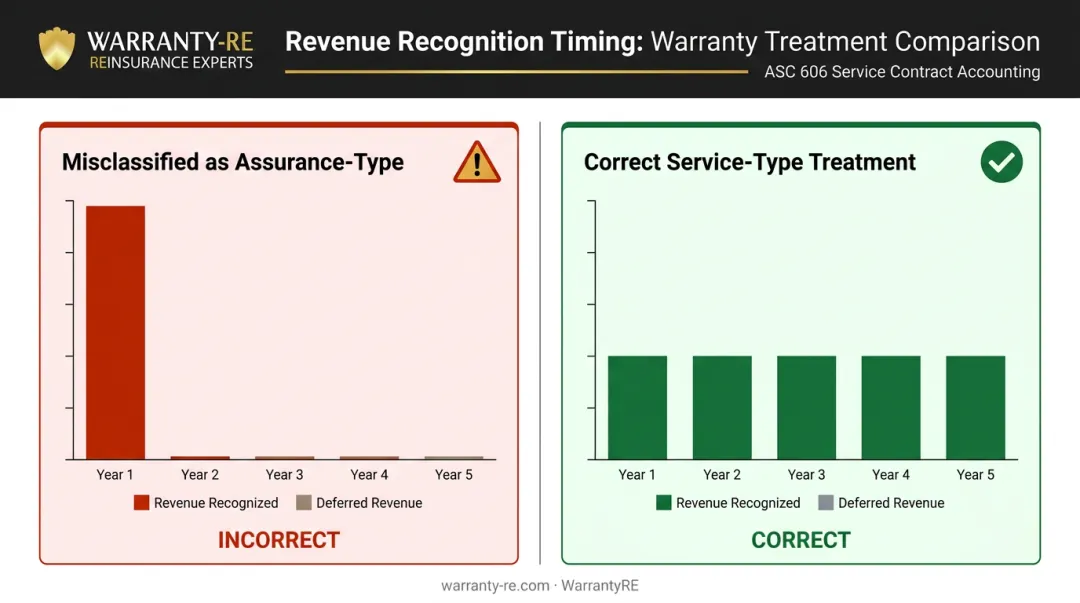 Warranty misclassification revenue timing impact comparison overstated versus deferred