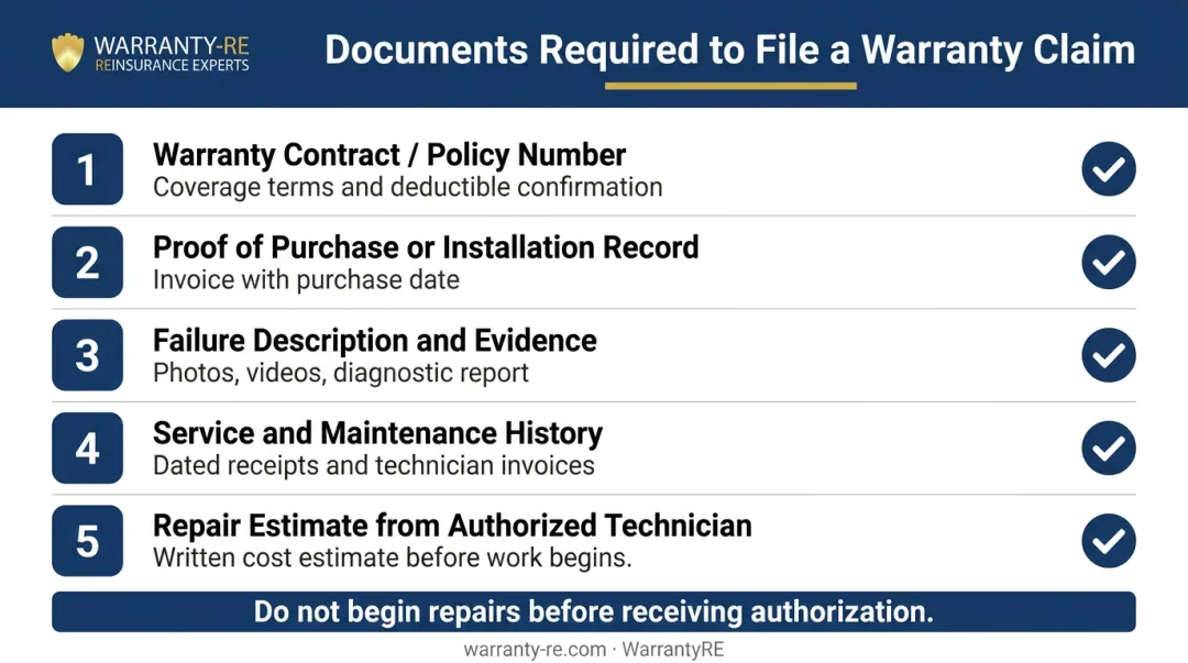 Five required documents checklist for filing a warranty insurance claim successfully