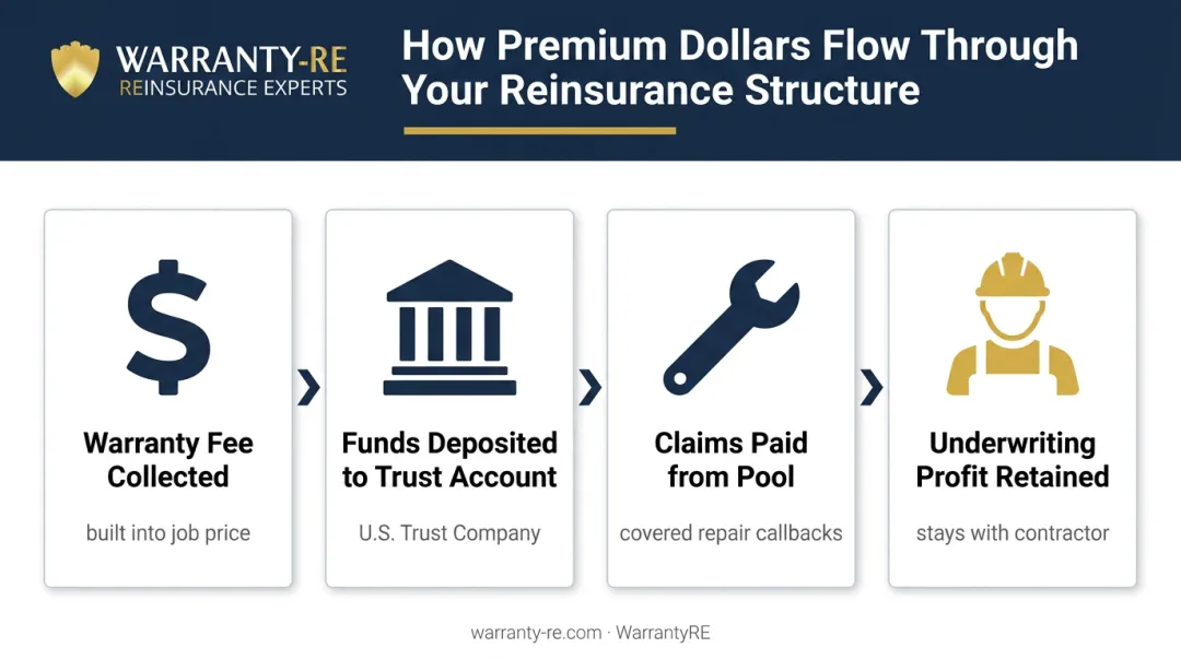 Contractor-owned reinsurance premium flow four-step process diagram