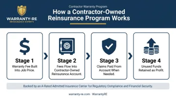 Contractor-owned reinsurance program four-step money flow process infographic