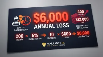 Roofing warranty callback annual cost breakdown infographic with labor calculations